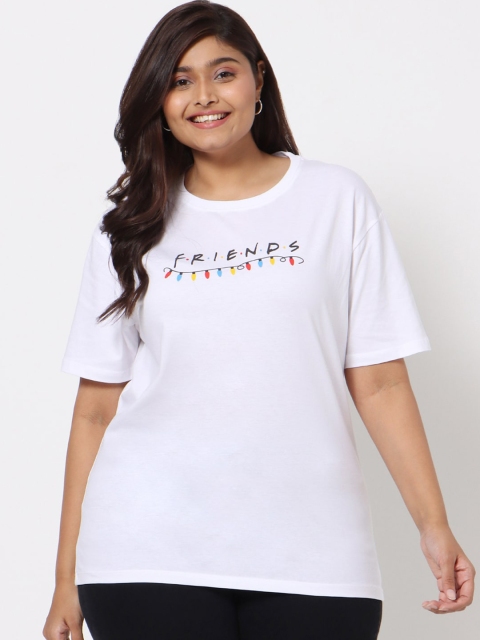 Bewakoof Plus Women White Typography Printed Cotton T-shirt