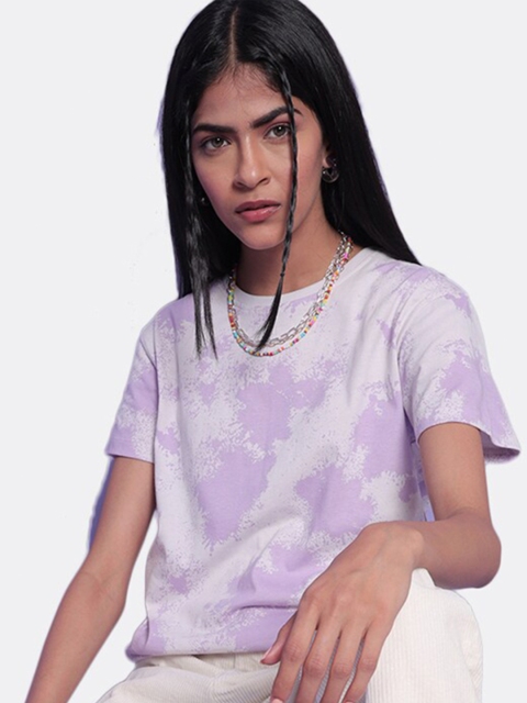 

Bewakoof Women Purple & White Dyed Cotton T-shirt