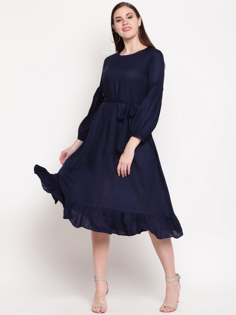 

FABNEST Women Navy Blue Midi Dress