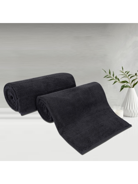 

LUSH & BEYOND Set Of 2 Charcoal Grey Solid Pure Cotton 500 GSM Bath Towels