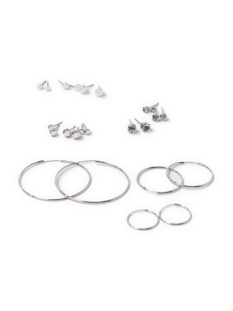 

FOREVER 21 Silver-Toned Set of 12 Contemporary Hoop Earrings & Stud Earrings