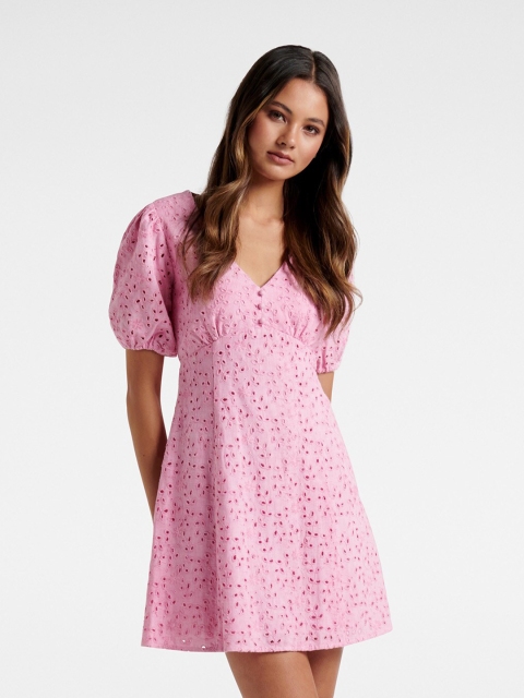 

Forever New Women Pink Floral Self Design A-Line Mini Dress