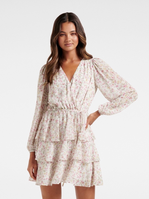 

Forever New Off White & Pink Floral Fit & Flared Mini Dress