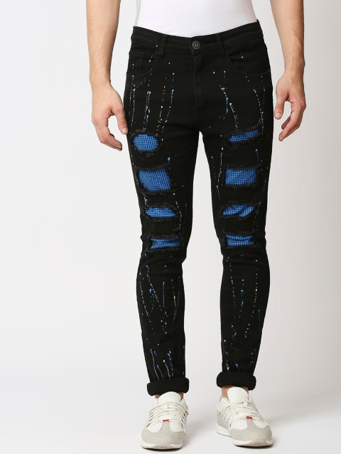 

WAIMEA Men Black Skinny Fit Mildly Distressed Stretchable Spilled Jeans