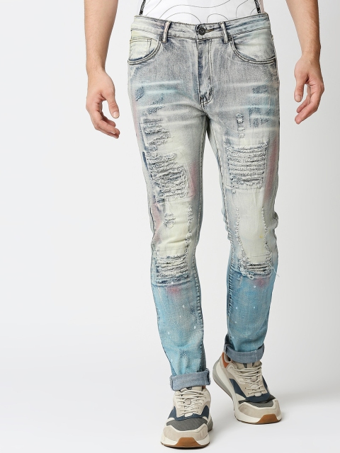 

WAIMEA Men Blue Skinny Fit Highly Distressed Heavy Fade Stretchable Cotton Jeans