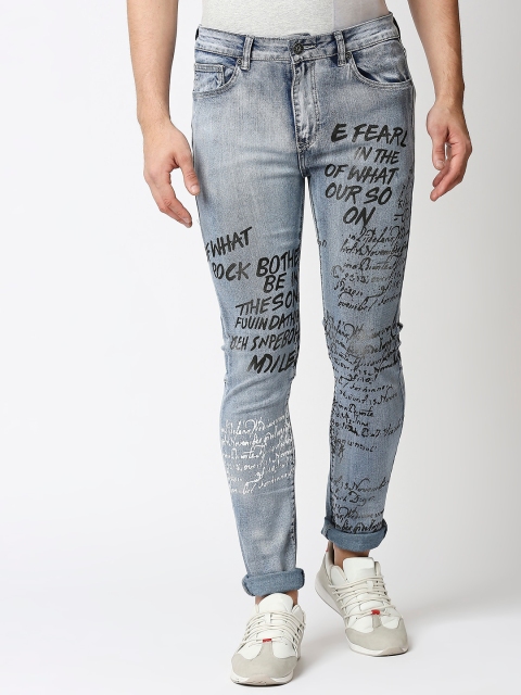 

WAIMEA Men Blue Skinny Fit Slash Knee Heavy Fade Printed Stretchable Jeans