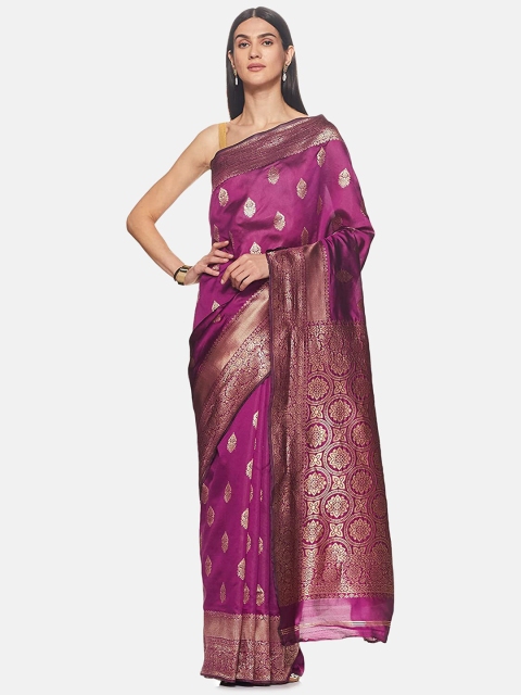 

IVOC Purple & Gold-Toned Ethnic Motifs Zari Art Silk Banarasi Saree