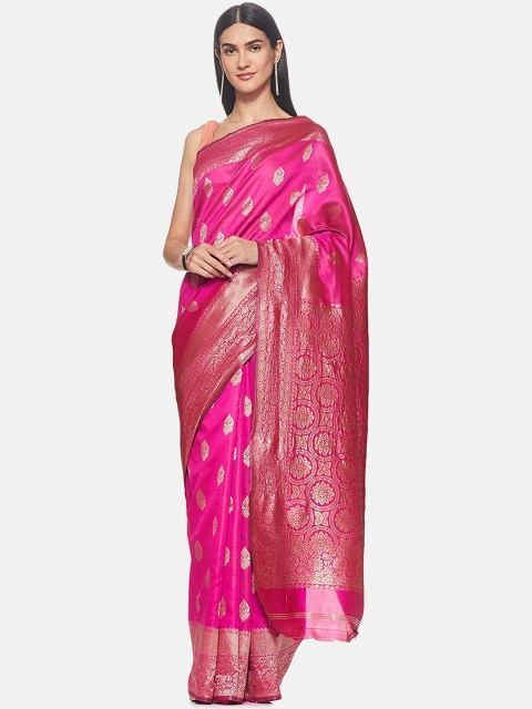 

IVOC Pink & Gold-Toned Woven Design Zari Art Silk Banarasi Saree