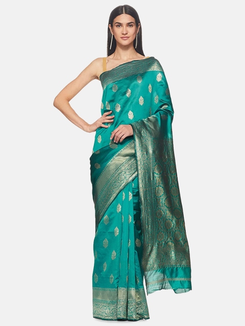 

IVOC Green & Gold-Toned Woven Design Art Silk Banarasi Saree