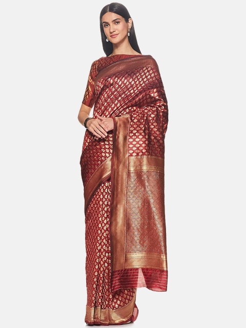 

IVOC Maroon & Gold-Toned Ethnic Motifs Zari Art Silk Banarasi Saree