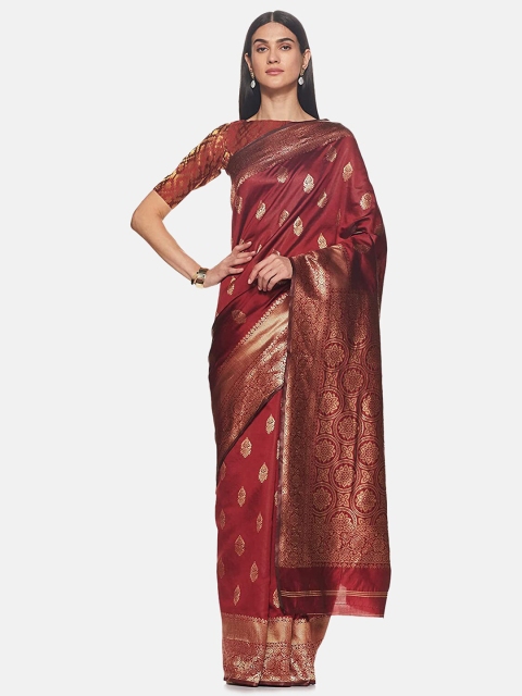 

IVOC Maroon & Gold-Toned Woven Design Art Silk Banarasi Saree