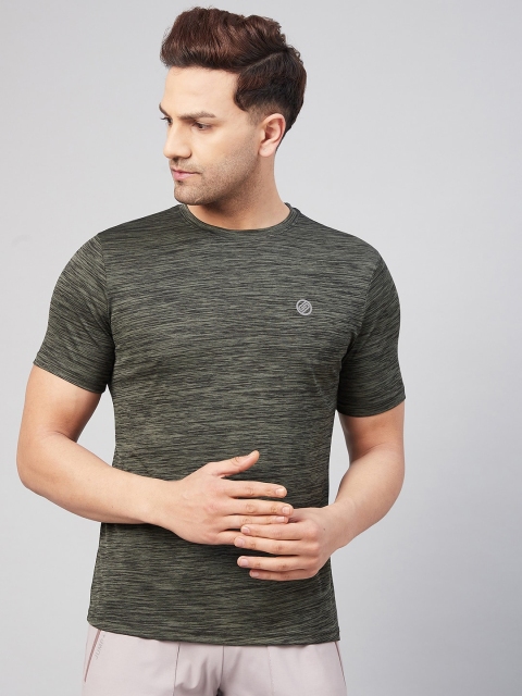 

GRITSTONES Men Olive Green Self Design Regular Fit Rapid-Dry Training or Gym T-shirt