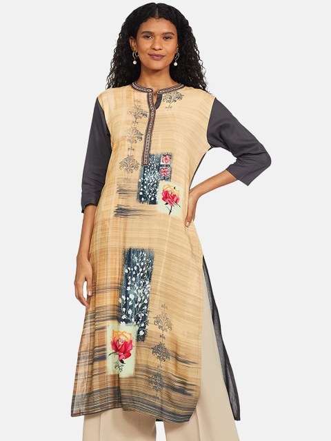 

IVOC Women Brown & Grey Floral Printed A-Line Kurta