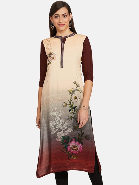 

IVOC Women White Floral Printed A-Line Kurta