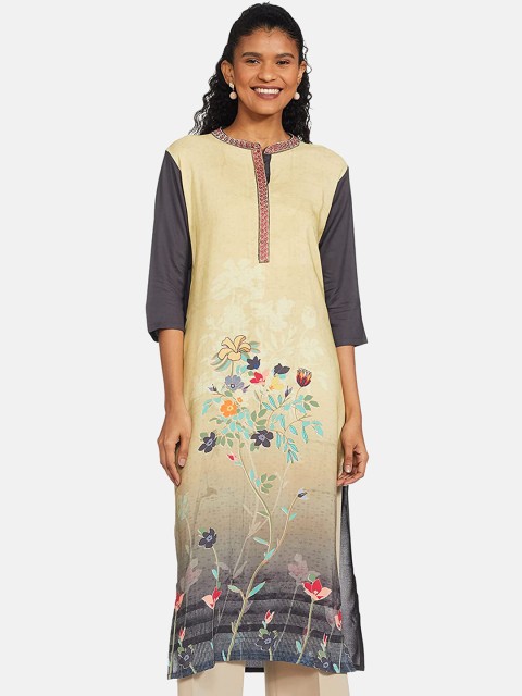 

IVOC Women Yellow & Grey Floral Printed A-line Kurta