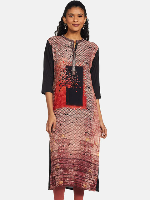 

IVOC Women Violet & Black Abstract Printed A-line Kurta