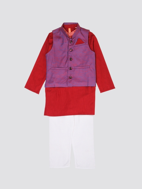 

Ethnicity Boys Maroon & Purple Kurta Pyjama Set With Waistcoat