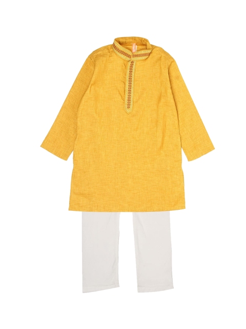

Ethnicity Boys Yellow & White Kurta with Pyjamas
