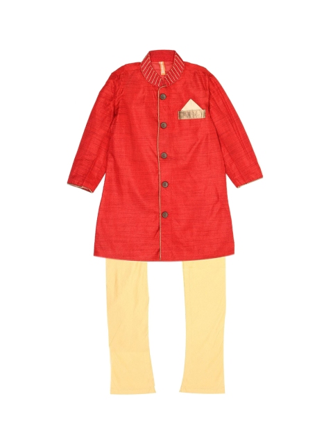 

Ethnicity Boys Maroon & Beige Kurta Pyjama Set