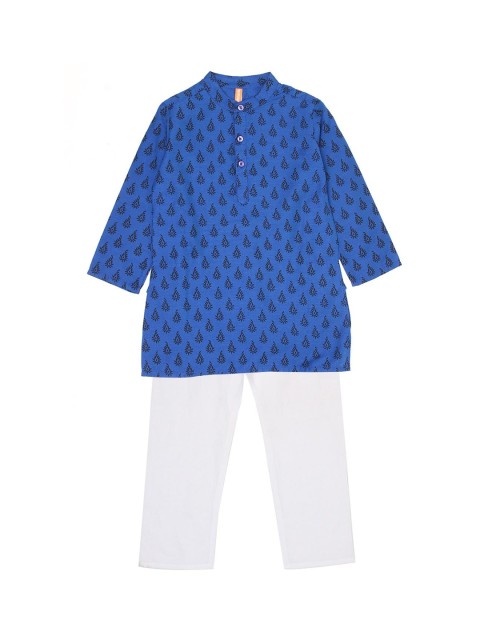 

Ethnicity Boys Blue & White Ethnic Motifs Printed Kurta with Pyjamas