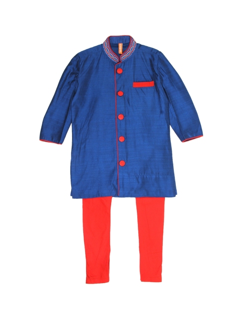 

Ethnicity Boys Blue & Red Embroidered Kurta with Pyjamas