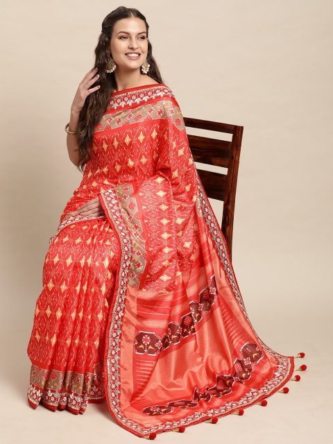 

VASTRANAND Red & Yellow Embroidered Patola Print Party Wear Saree