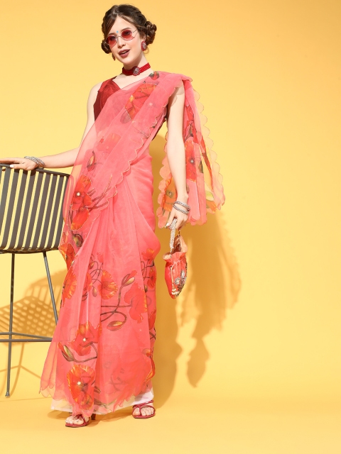 

Mitera Floral Saree, Peach