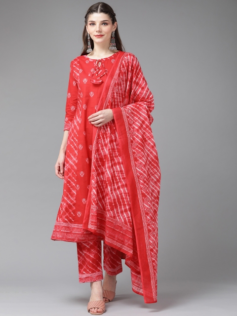 

Yufta Women Red Printed Empire Pure Cotton Kurta with Palazzos & Dupatta
