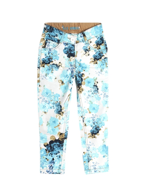 

612 league Girls Blue & White Floral Printed Cotton Trousers