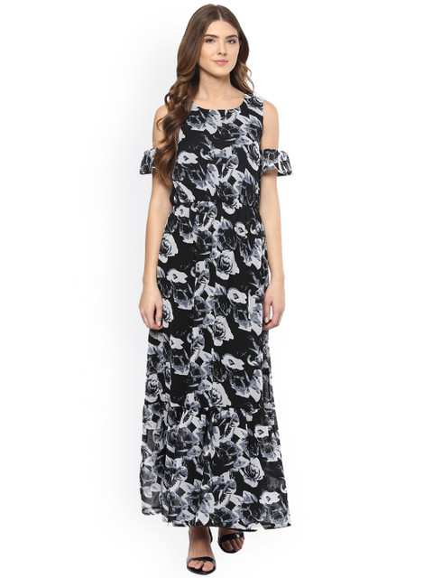 

Harpa Women Black &Grey Floral Print Maxi Dress