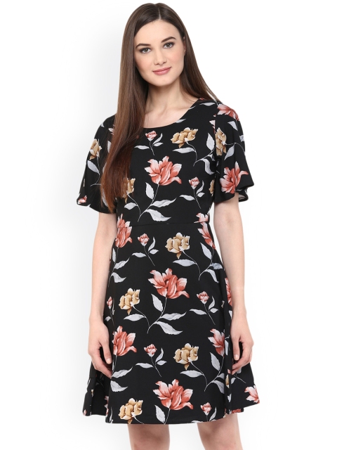 

Harpa Women Black Floral Print A-Line Dress
