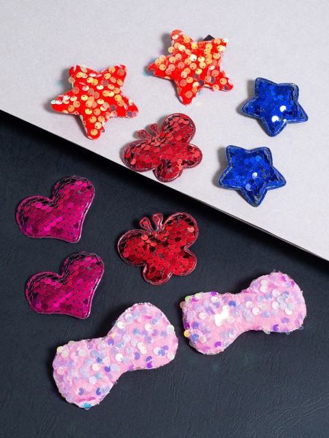 

Golden Peacock Girls Set Of 10 Pink & Blue Embellished Alligator Hair Clip