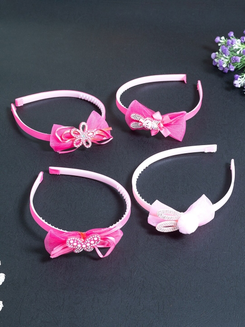 

Golden Peacock Girls Pink Set of 4 Embellished Hairband