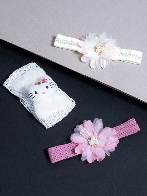 

Golden Peacock Girls Pink & White Set of 3 Embellished Elasticated Floral Hairband