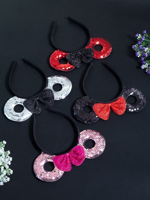 

Golden Peacock Girls Multicoloured Set of 4 Embellished Mickey Mouse Ears & Bow Hairband, Multi