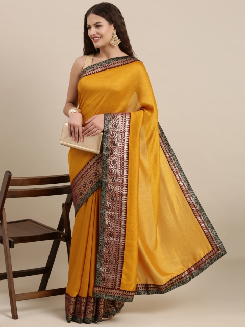 

Satrani Mustard Yellow & Maroon Jacquard Silk Blend Saree