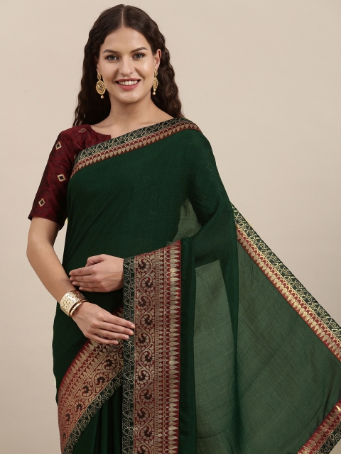 

Satrani Green & Gold-Toned Floral Jacquard Woven Design Silk Blend Saree