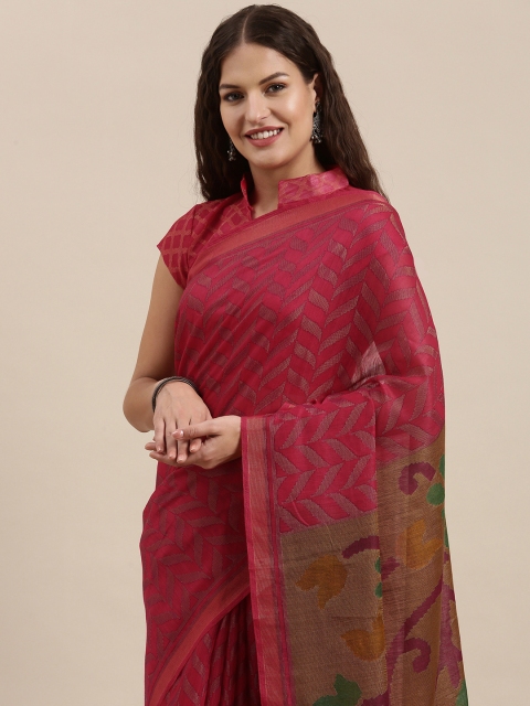 

Satrani Pink Geometric Woven Design Saree