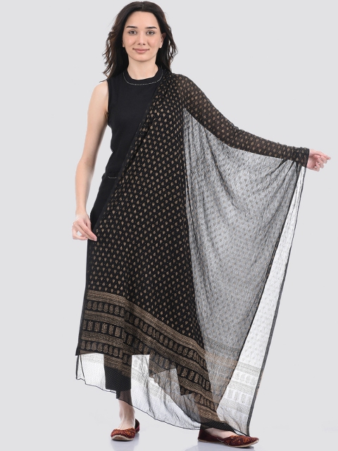 

Ethnicity Black & Gold-Toned Ethnic Motifs Printed Dupatta