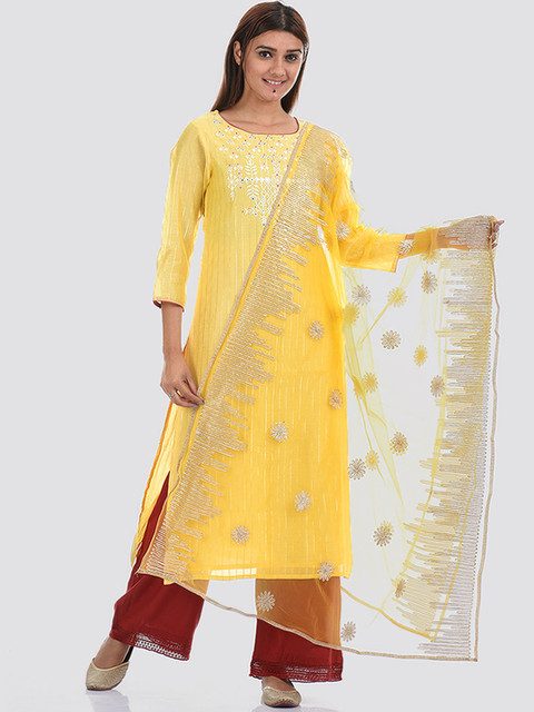 

Ethnicity Yellow & Gold-Toned Embroidered Dupatta