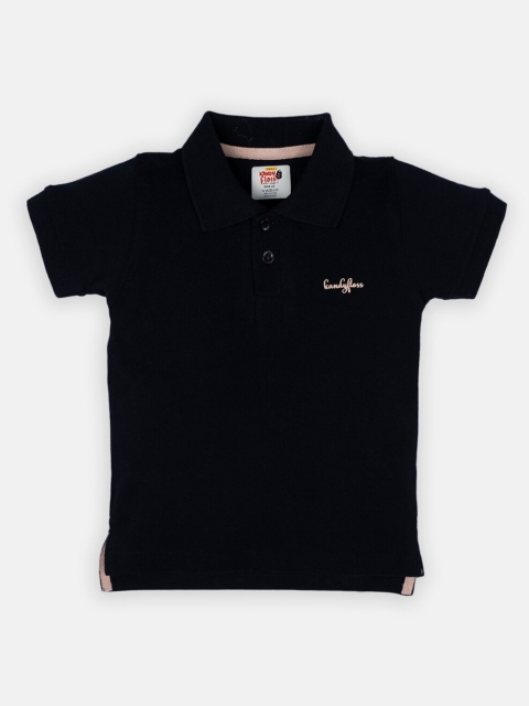 

AMUL Kandyfloss Kids Black Polo Collar Pure Cotton T-shirt