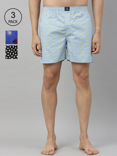 

Joven Men Pack Of 3 Printed Pure Cotton Boxers JB3PV-TAMTLB, Black