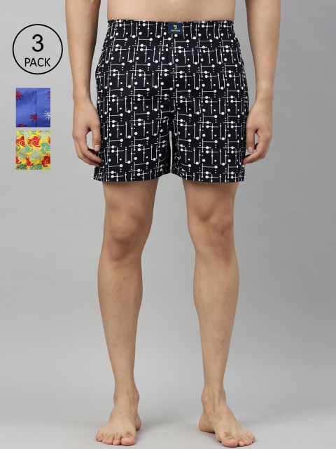 

Joven Men Pack Of 3 Printed Pure Cotton Boxers, Black
