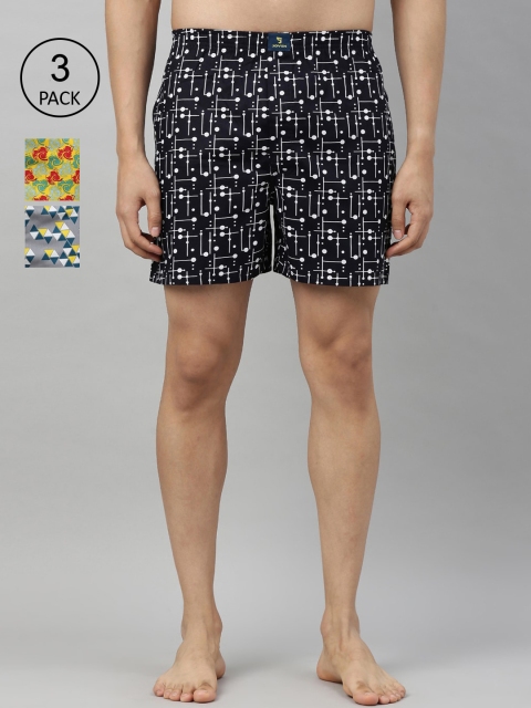 

Joven Men Pack Of 3 Printed Pure Cotton Boxers, Navy blue