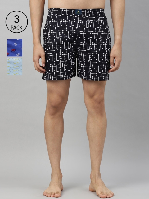 

Joven Men Navy Blue & Black Pack Of 3 Printed Pure Cotton Boxers JB3PV-BPLBMT