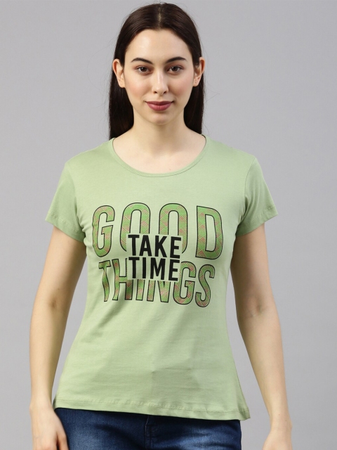 

GOLDSTROMS Women Green Typography Printed Training or Gym T-shirt