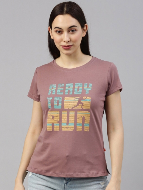

GOLDSTROMS Women Grey Typography Printed Training or Gym T-shirt