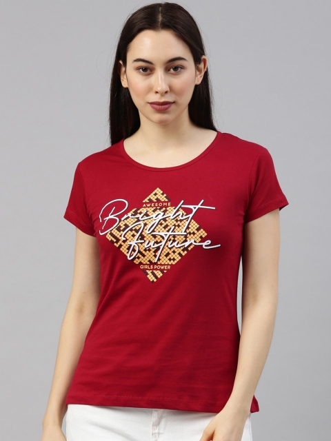 

GOLDSTROMS Women Red Printed Training or Gym T-shirt