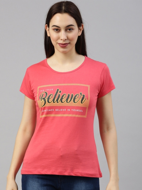 

GOLDSTROMS Women Peach-Coloured Typography Printed Training or Gym T-shirt
