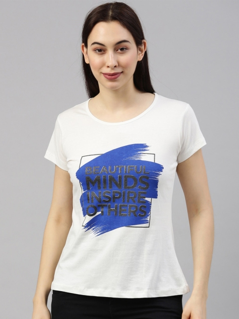 

GOLDSTROMS Women White Printed Training or Gym T-shirt
